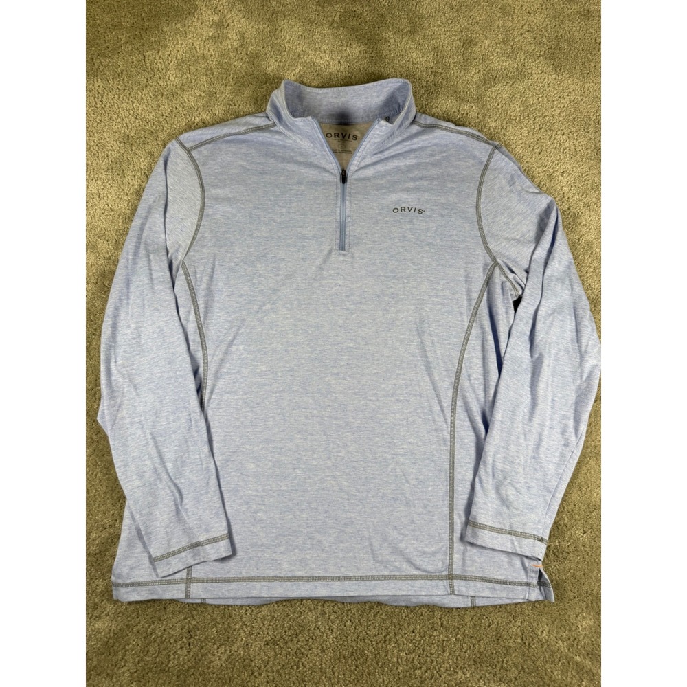 Orvis Mens Blue Heather Quarter Zip Pullover Long Sleeve Shirt Large